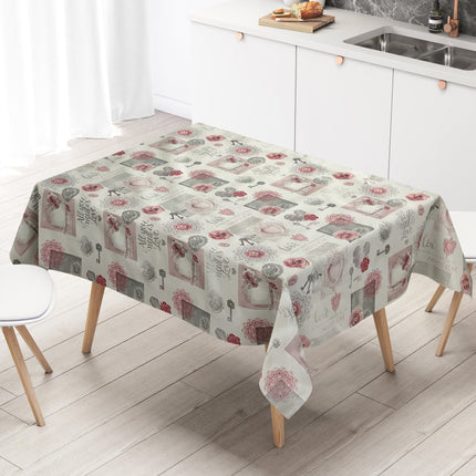 Wachstuch Tischdecke 01368-04 LOVE rosa Herzen Rosen Strick eckig rund oval