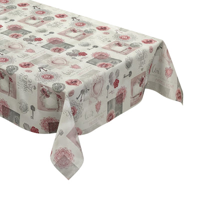 Wachstuch Tischdecke Rosen Schlüssel rosa