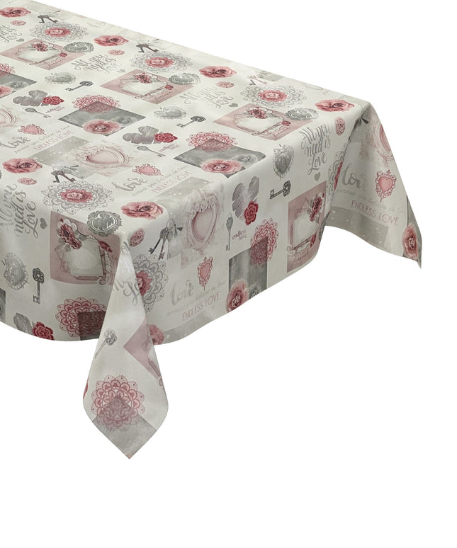 Wachstuch Tischdecke Rosen Schlüssel rosa