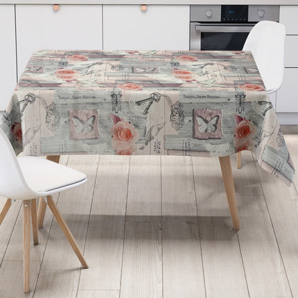 Wachstuch Tischdecke 01375-02 grau rosa Rosen auf Holz Schmetterling Schlüssel eckig rund oval