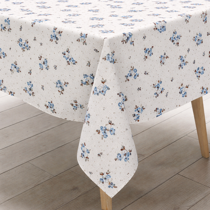Wachstuch Tischdecke 01389-03 Blümchen klein blau - Größe, Form und Einfassung frei wählbar