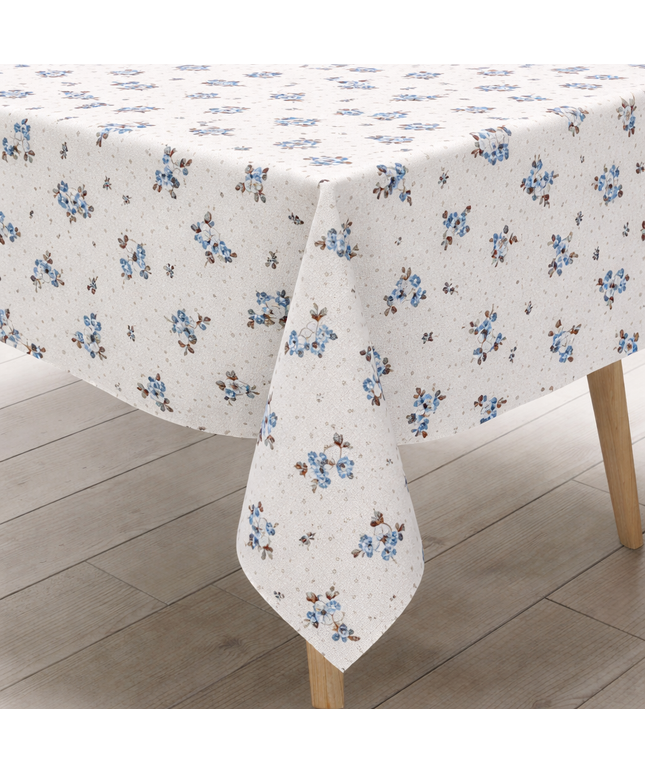 Wachstuch Tischdecke 01389-03 Blümchen klein blau - Größe, Form und Einfassung frei wählbar