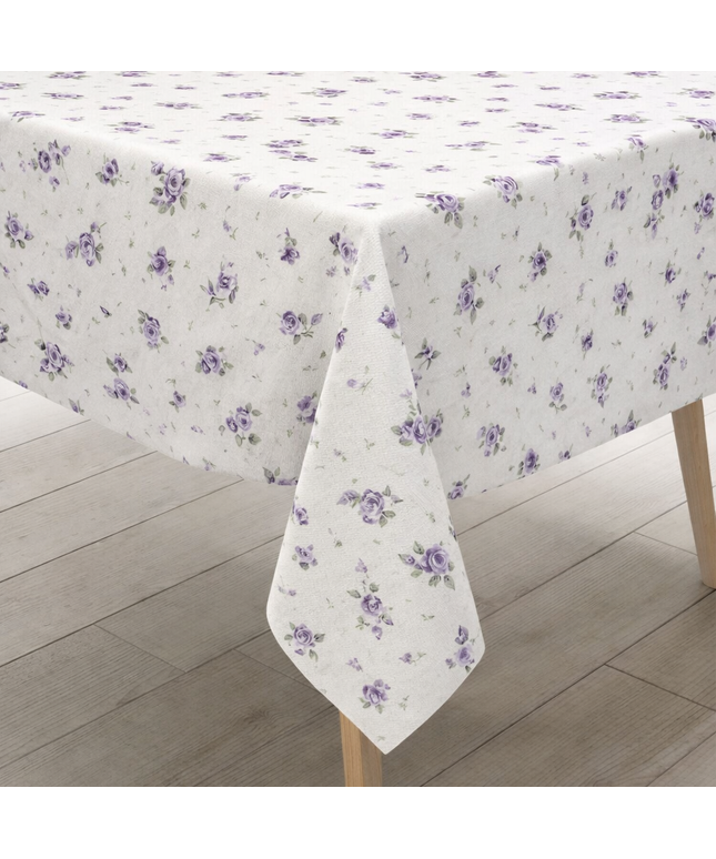 Wachstuch Tischdecke 01389-05 Blümchen klein lila - Größe, Form und Einfassung frei wählbar