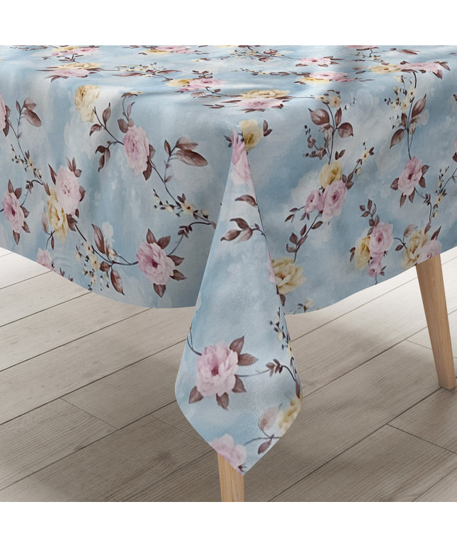 Wachstuch Tischdecke Rosenblüten hellblau