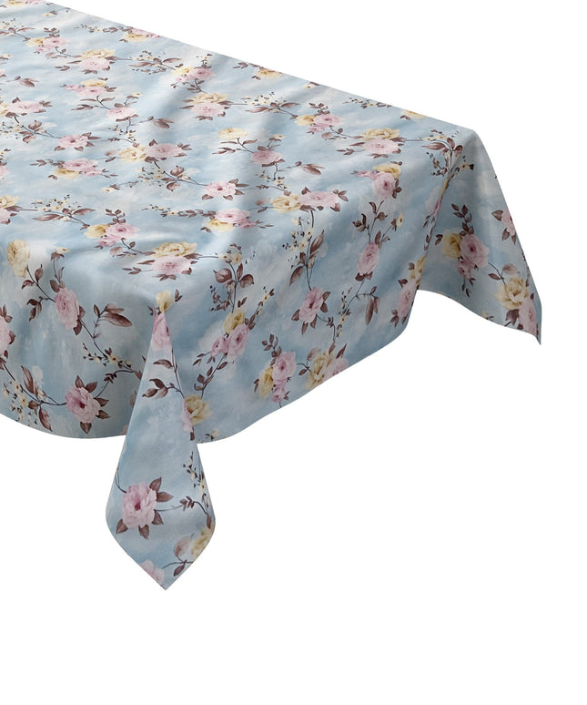 Wachstuch Tischdecke Rosenblüten hellblau