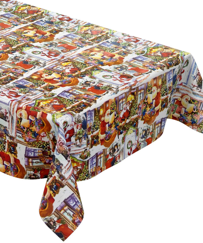 KEVKUS Wachstuch Tischdecke Weihnachten Weihnachtsmann Tannenbaum Schnee eckig rund oval