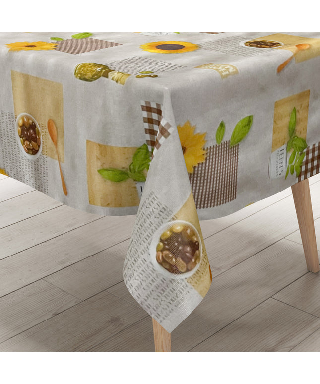 Wachstuch Tischdecke Oliven Sonnenblumen braun
