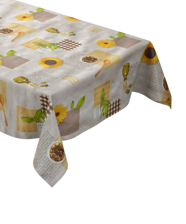 Wachstuch Tischdecke Oliven Sonnenblumen braun