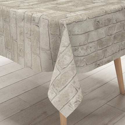 Wachstuch Tischdecke beige Steine Ziegel