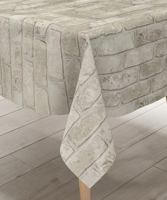 Wachstuch Tischdecke beige Steine Ziegel
