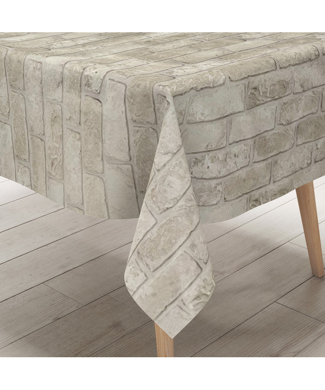 Wachstuch Tischdecke beige Steine Ziegel