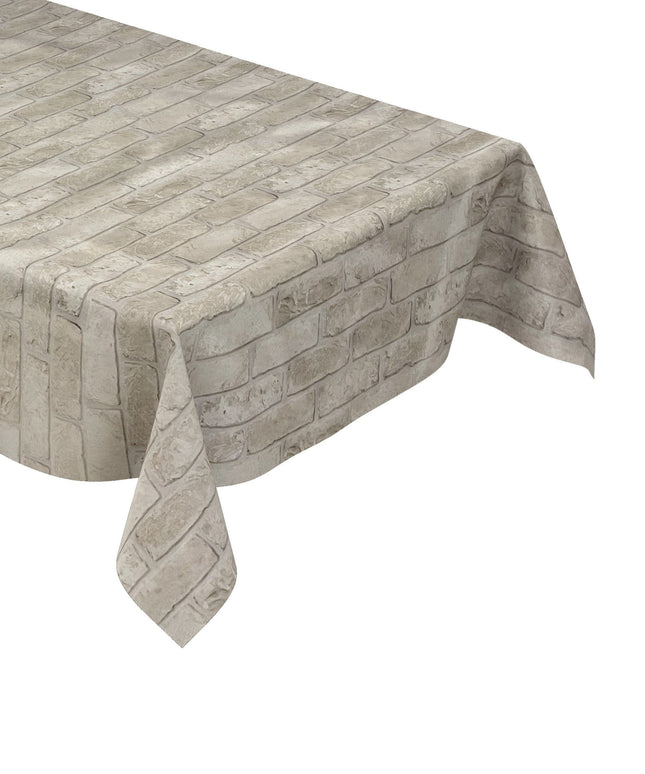 Wachstuch Tischdecke beige Steine Ziegel