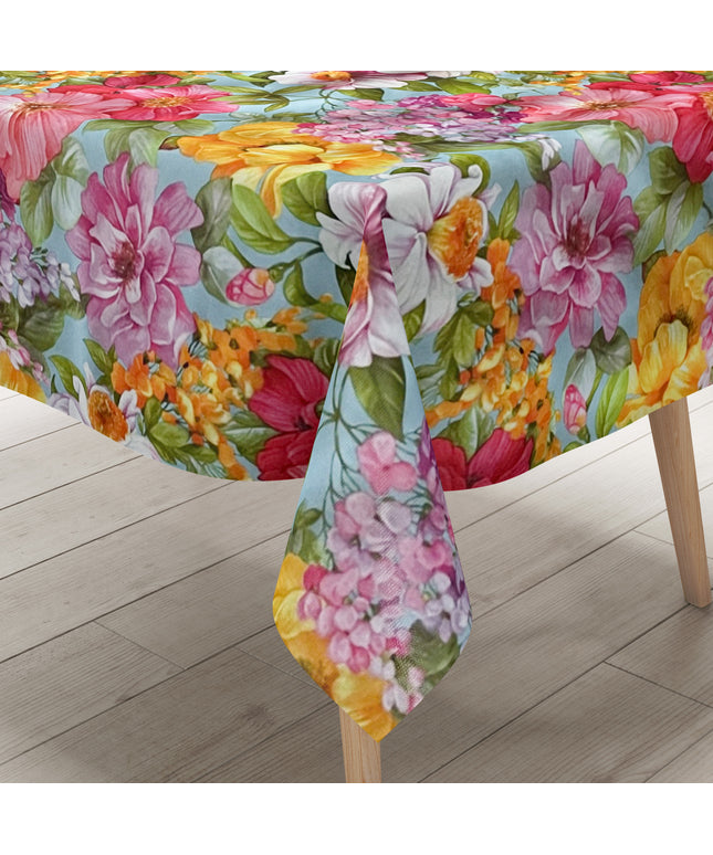 Wachstuch Tischdecke Blumen auf hellblau