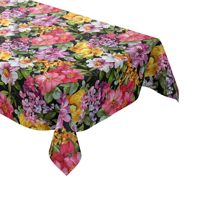 Wachstuch Tischdeckle Blumenmeer schwarz