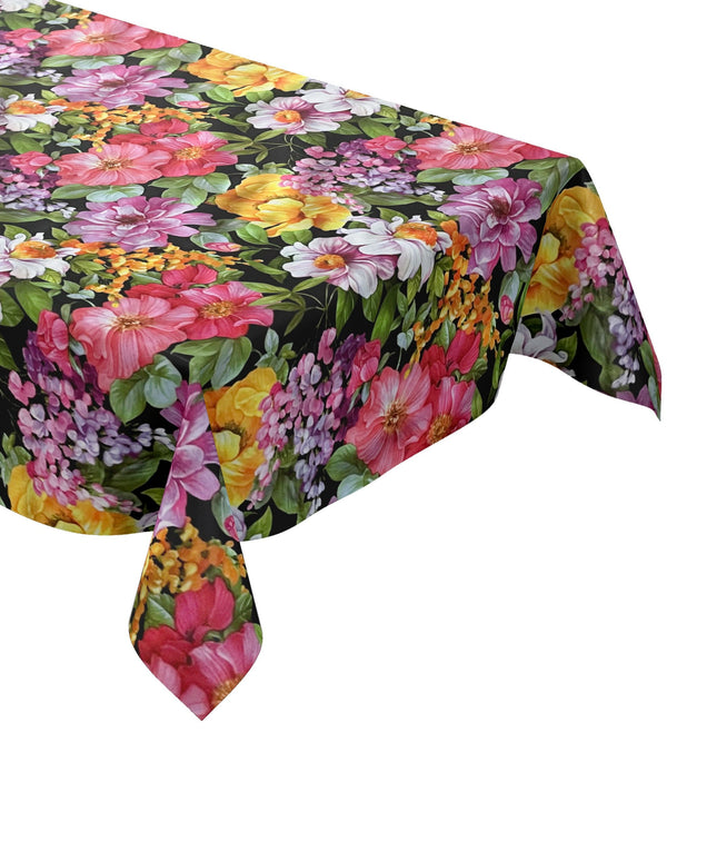 Wachstuch Tischdeckle Blumenmeer schwarz