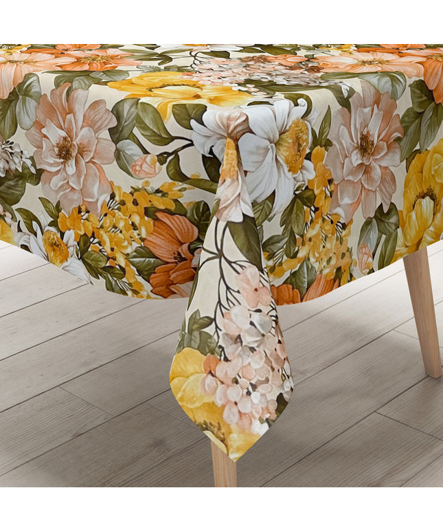 Wachstuch Tischdecke Blumen Blüten beige