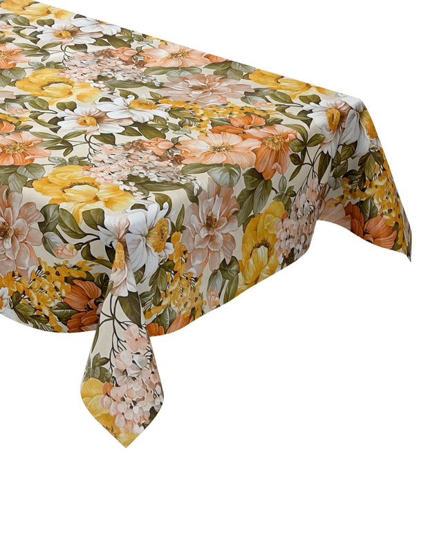 Wachstuch Tischdecke Blumen Blüten beige
