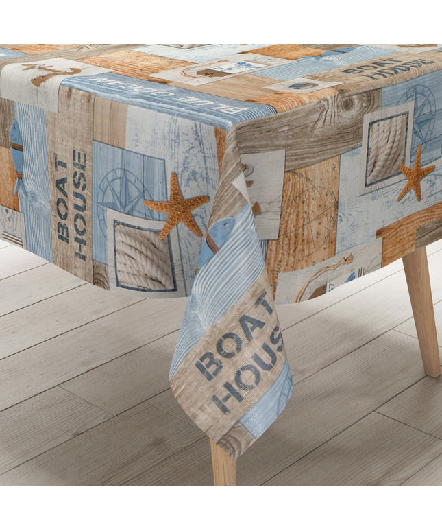 Wachstuch Tischdecke maritim  Seestern Fische Holz