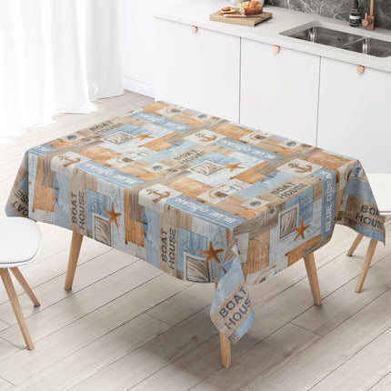 Wachstuch Tischdecke maritim  Seestern Fische Holz