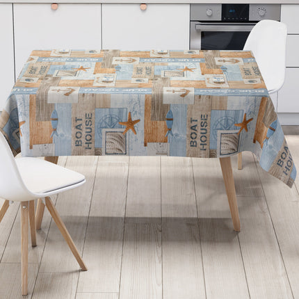 Wachstuch Tischdecke maritim  Seestern Fische Holz