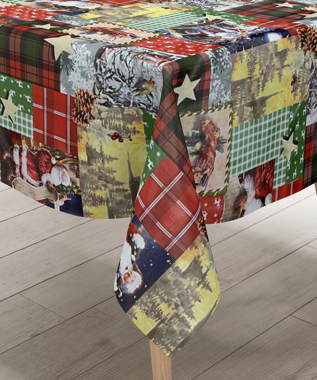 Wachstuch Tischdecke Weihnachten 01655-00 Patchwork kariert - Größe, Form und Einfassung frei wählbar