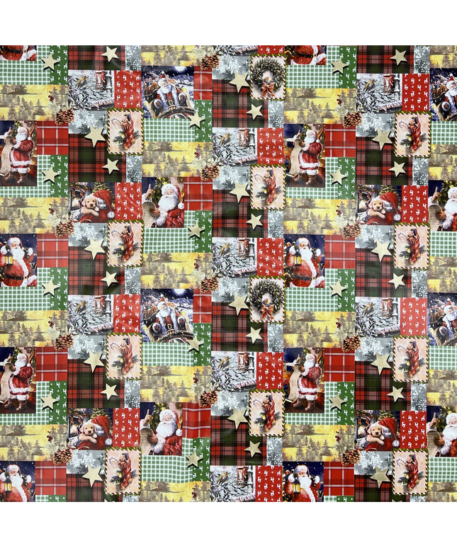 Wachstuch Tischdecke Weihnachten 01655-00 Patchwork kariert - Größe, Form und Einfassung frei wählbar