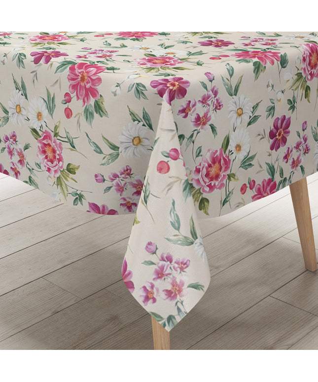 Wachstuch Tischdecke rosa Blüten auf beige