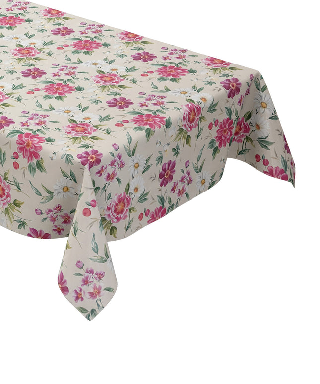 Wachstuch Tischdecke rosa Blüten auf beige