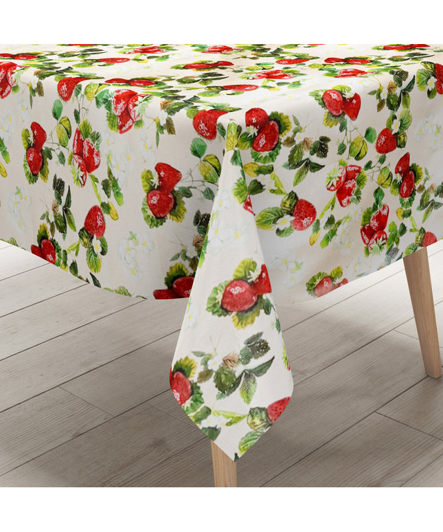 Wachstuch Tischdecke Erdbeeren auf beige