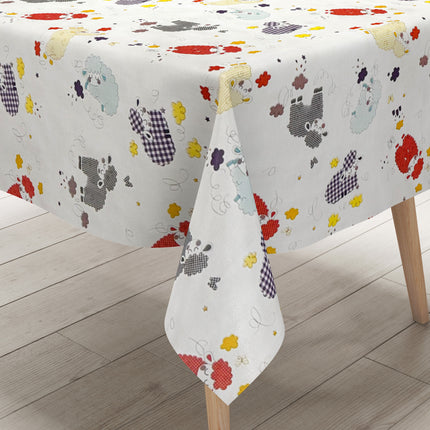 Wachstuch Tischdecke 01739-02 rot beige Schafe Bauernhof Kindermotiv Sheep eckig rund oval