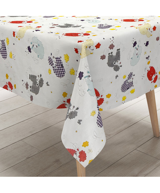 Wachstuch Tischdecke 01739-02 rot beige Schafe Bauernhof Kindermotiv Sheep eckig rund oval
