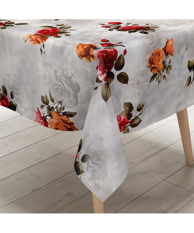 Wachstuch Tischdecke rote Rosen auf grau