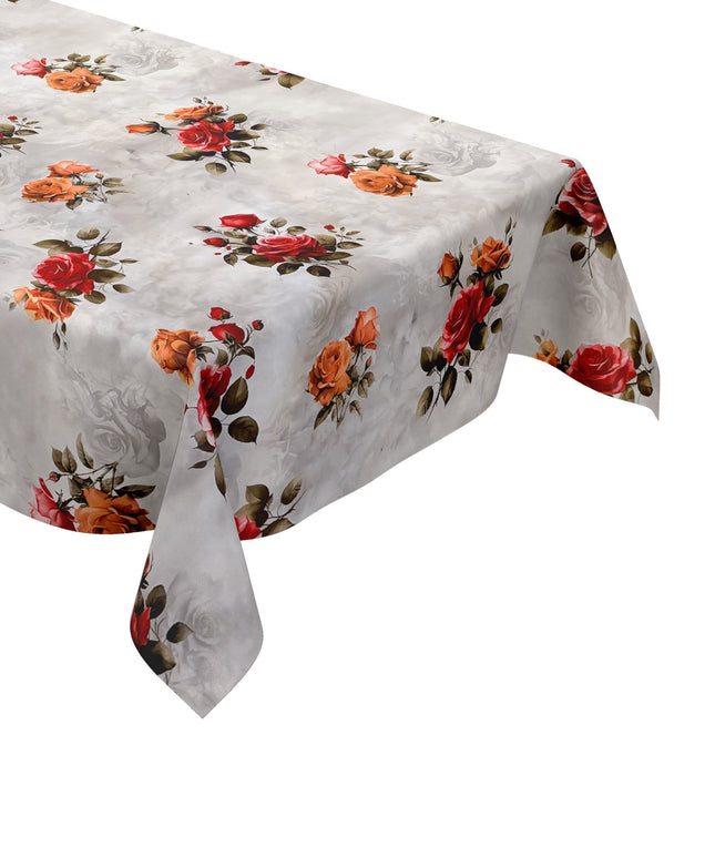 Wachstuch Tischdecke rote Rosen auf grau