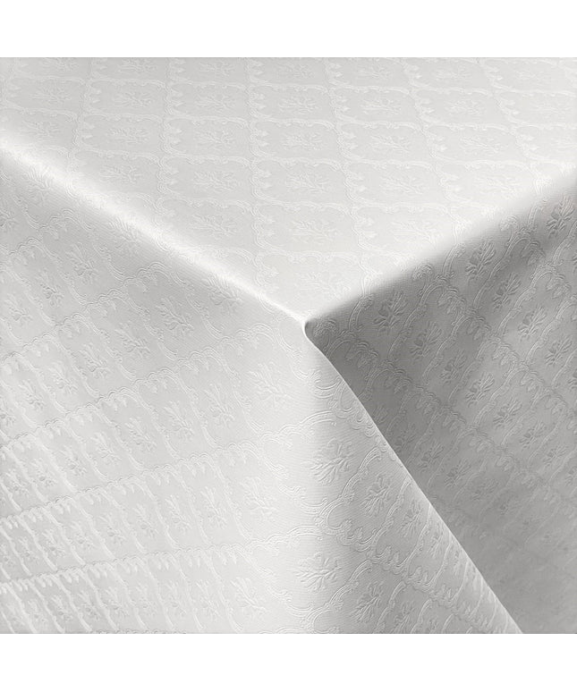 Wachstuch Tischdecke Damast geprägt 03034-01 weiß Ornamente floral Barock eckig rund oval