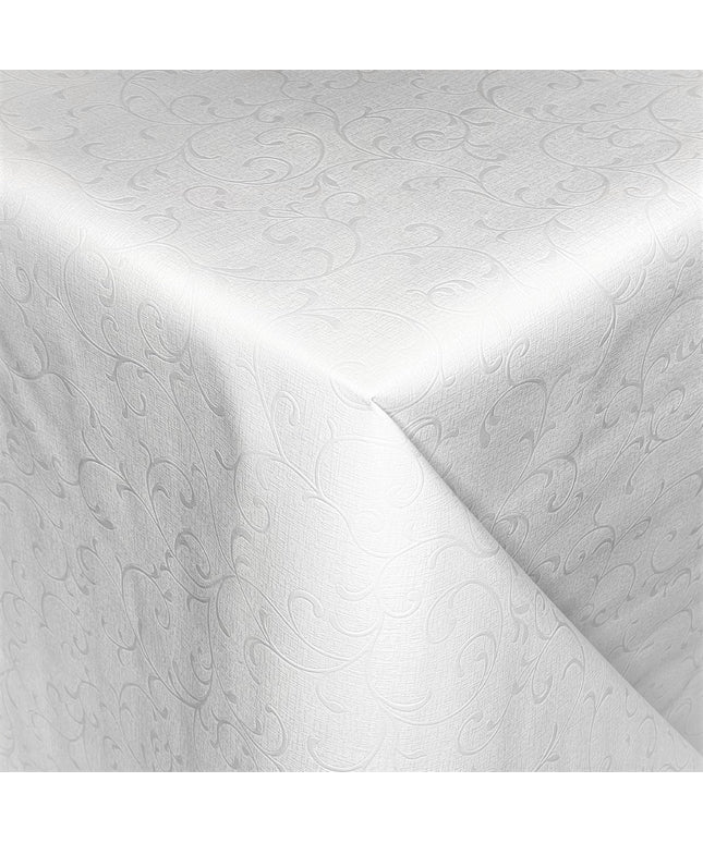 Wachstuch Tischdecke Damast geprägt 03038-01 weiß Elegant floral eckig rund oval