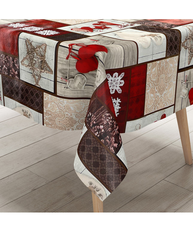 KEVKUS Wachstuch Tischdecke Weihnachten 06033-00 rote Herzen Holz eckig rund oval