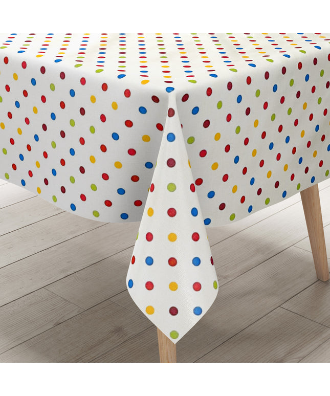 Wachstuch Tischdecke 06062-00 bunte Punkte auf weiss eckig rund oval