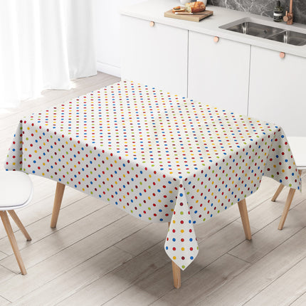 Wachstuch Tischdecke 06062-00 bunte Punkte auf weiss eckig rund oval