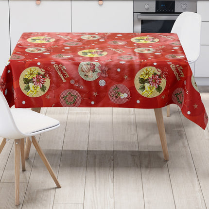 KEVKUS Wachstuch Tischdecke Weihnachten 06074-00 MERRY CHRISTMAS rot eckig rund oval