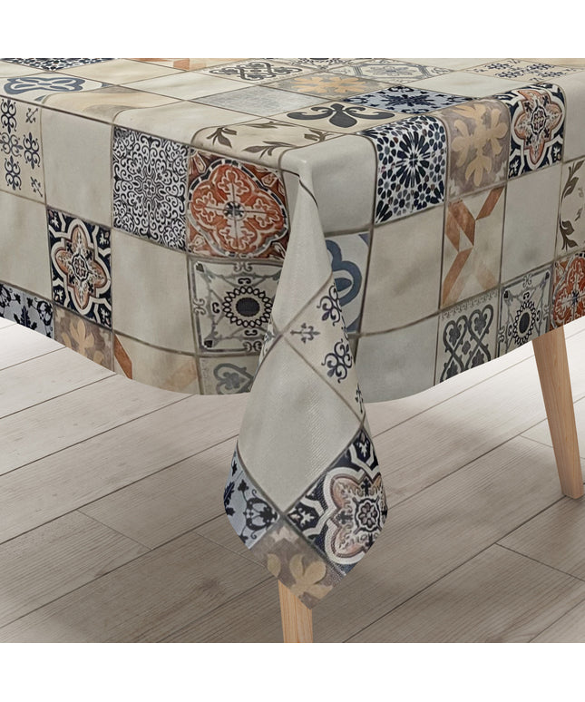 Wachstuch Tischdecke Mosaik beige blau