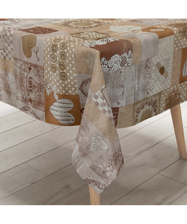 Wachstuch Tischdecke beige Herzen Love