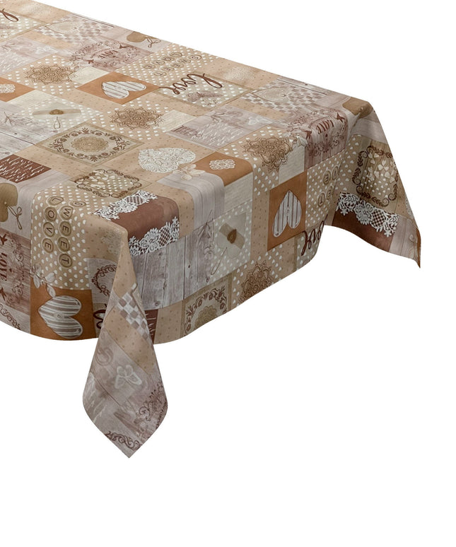 Wachstuch Tischdecke beige Herzen Love