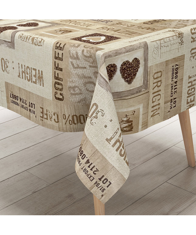 Wachstuch Tischdecke Kaffeemotiv beige