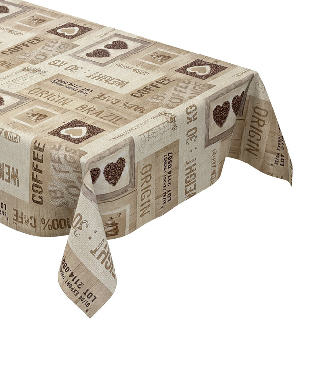 Wachstuch Tischdecke Kaffeemotiv beige