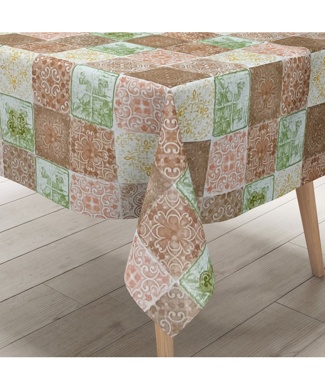 Wachstuch Tischdecke Mosaik Fliesen braun grün
