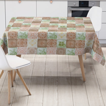 Wachstuch Tischdecke Mosaik Fliesen braun grün