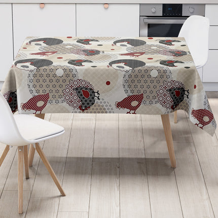 Wachstuch Tischdecke Hühner Henne beige Bauernhof
