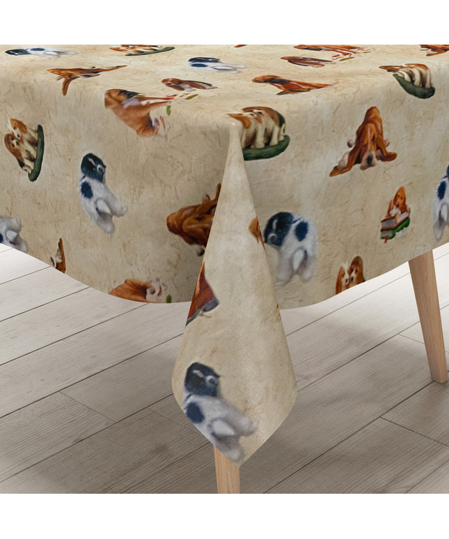Wachstuch Tischdecke Hunde beige