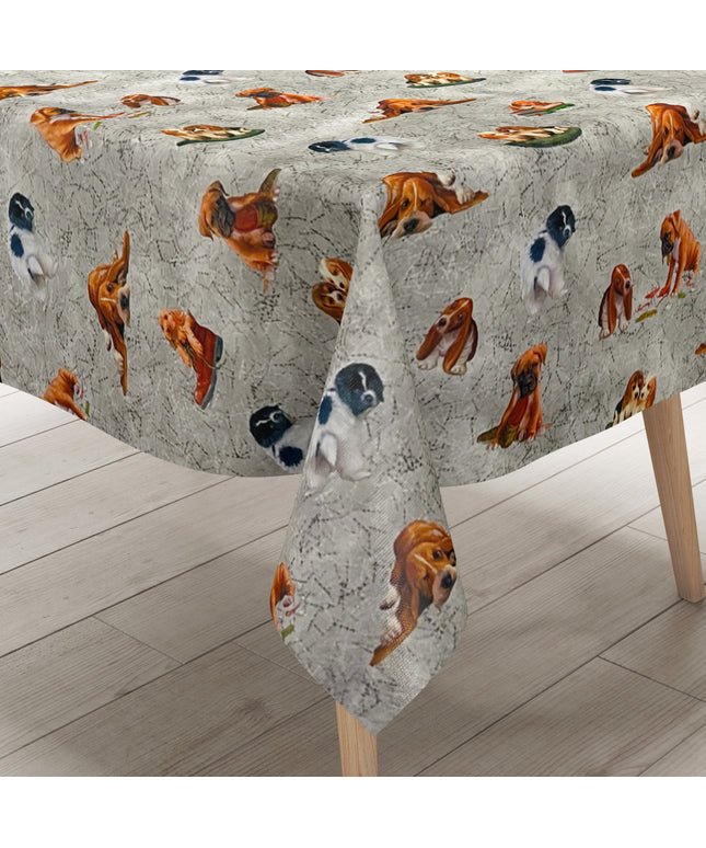 Wachstuch Tischdecke Hunde Welpen grau