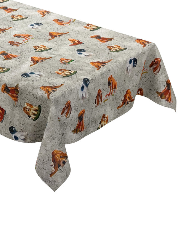 Wachstuch Tischdecke Hunde Welpen grau